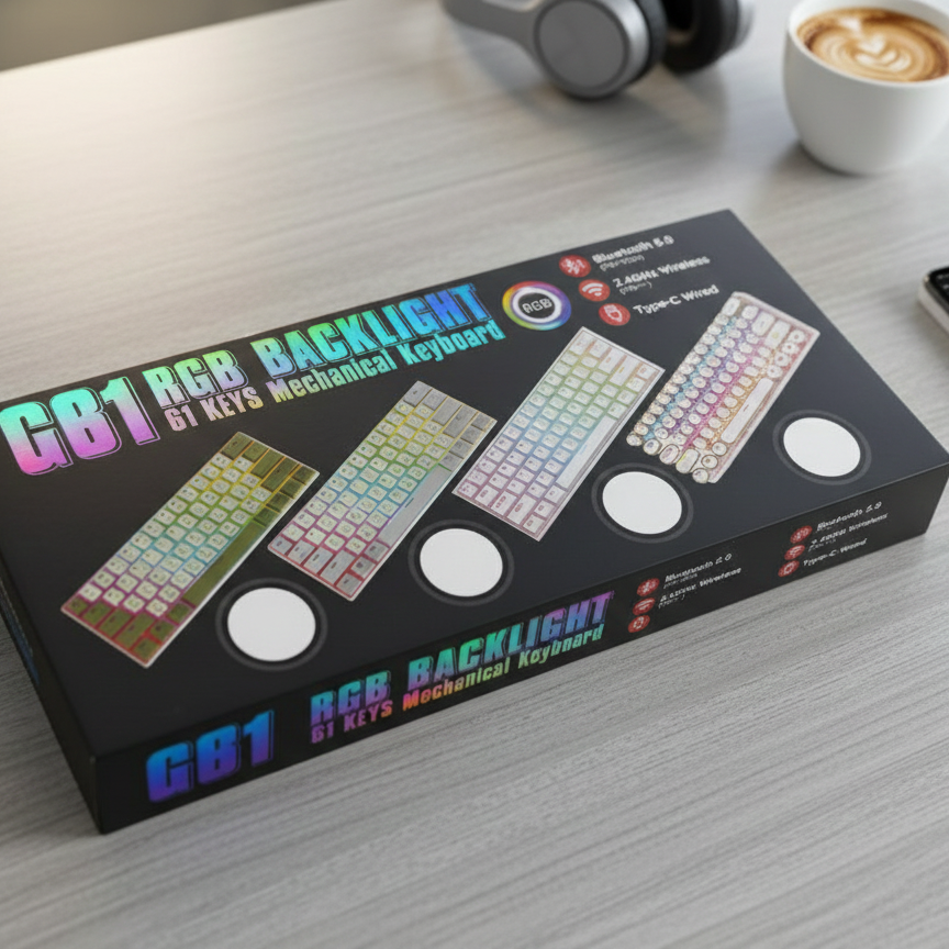 GB1 Ultra-Compact 60% Wireless Mechanical Gaming Keyboard – Triple-Mode Connectivity (2.4GHz/Bluetooth/USB-C), RGB Backlit, 61 Keys Hot-Swappable Pro Gamer Edition