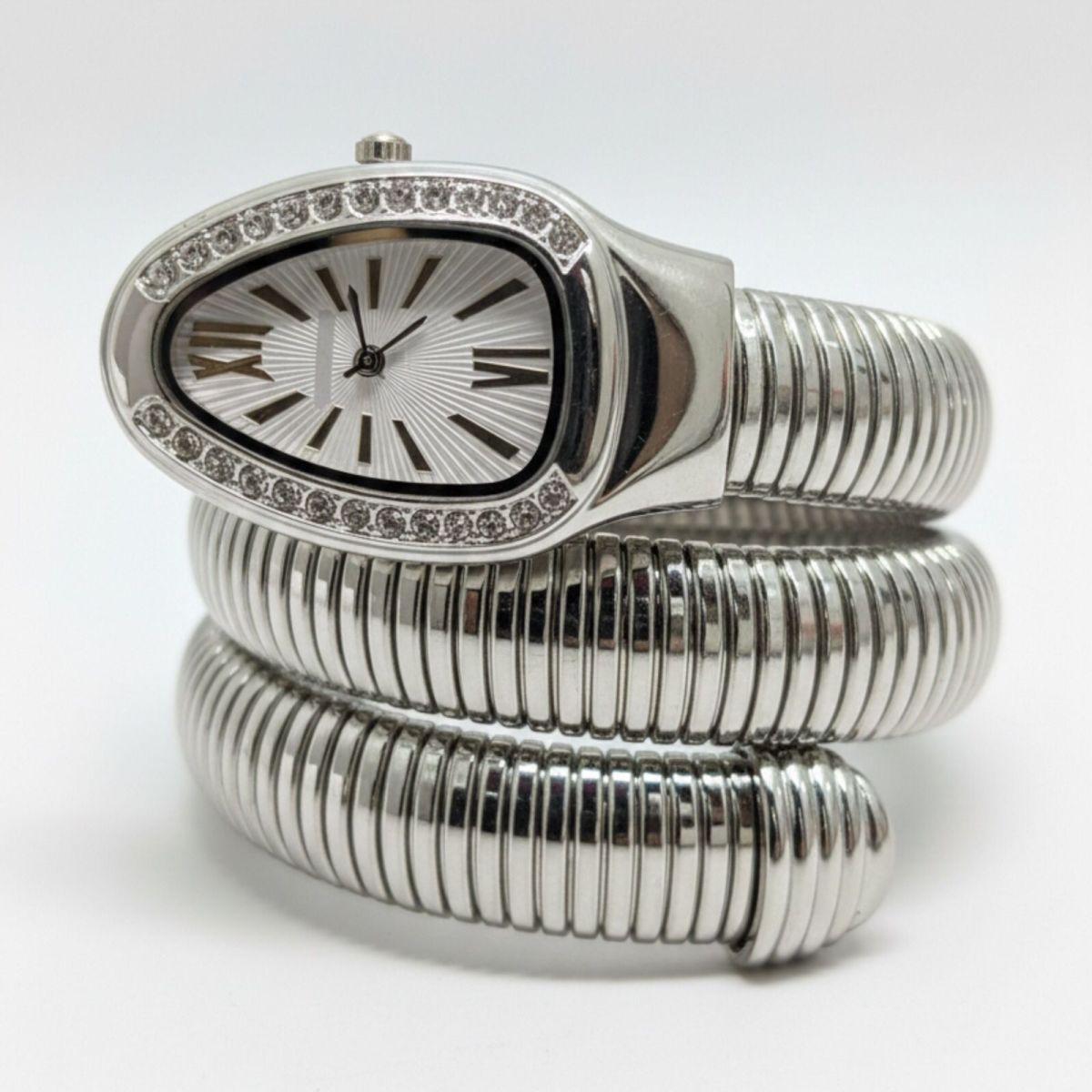 Artisanal Serpenti-Style Tubogas Triple-Coil Wrap Watch with Crystal-Embellished Guilloché Dial (Without Box) View Gallery - Pakistan