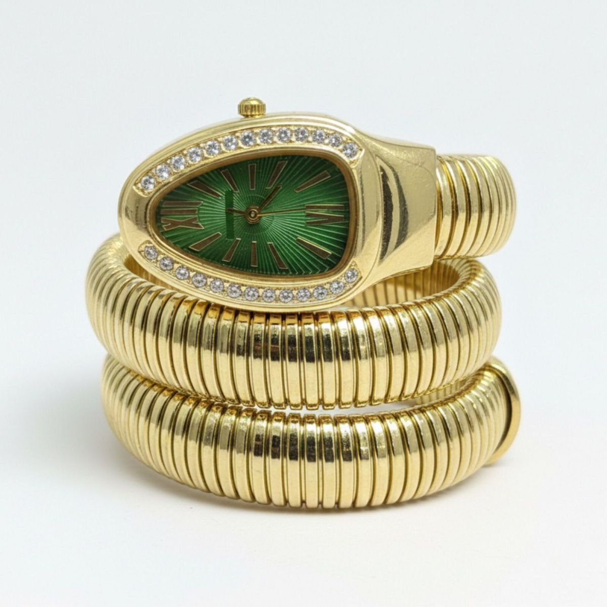 Artisanal Serpenti-Style Tubogas Triple-Coil Wrap Watch with Crystal-Embellished Guilloché Dial (Without Box) View Gallery - Pakistan