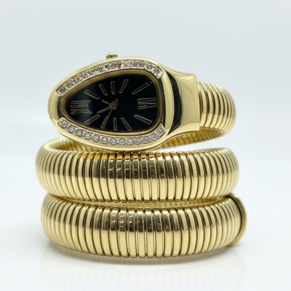 Artisanal Serpenti-Style Tubogas Triple-Coil Wrap Watch with Crystal-Embellished Guilloché Dial (Without Box) View Gallery - Pakistan