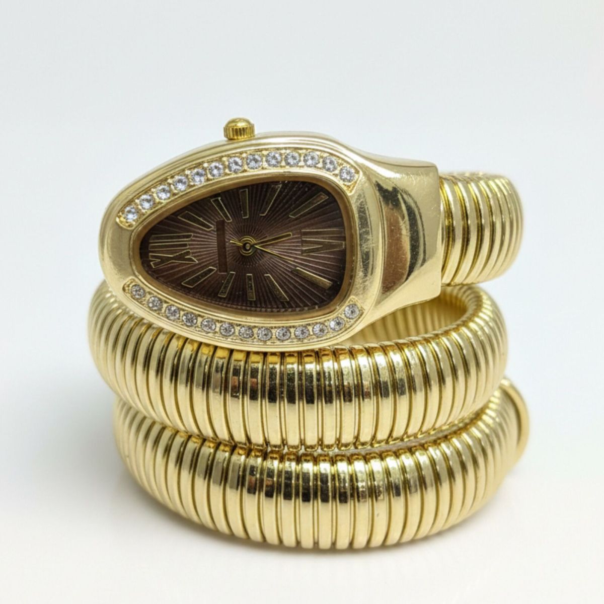 Artisanal Serpenti-Style Tubogas Triple-Coil Wrap Watch with Crystal-Embellished Guilloché Dial (Without Box) View Gallery - Pakistan