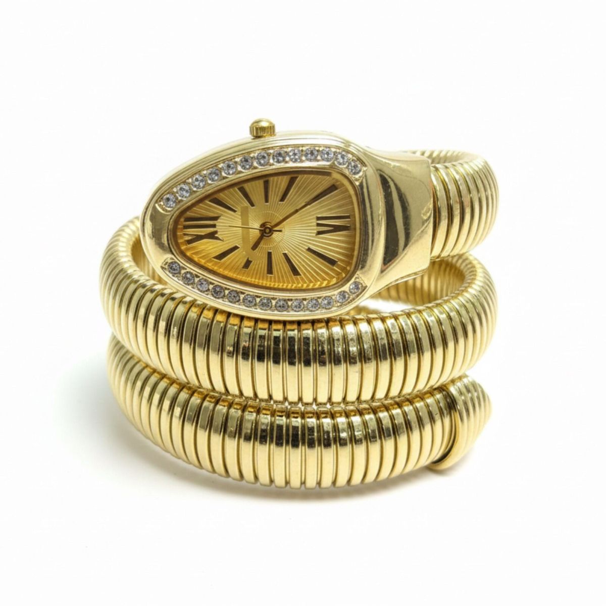 Artisanal Serpenti-Style Tubogas Triple-Coil Wrap Watch with Crystal-Embellished Guilloché Dial (Without Box) View Gallery - Pakistan