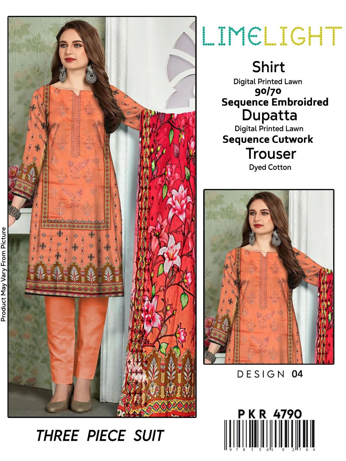 Lime Light Lawn Embroidered 3‑Piece Set | Digital Print Shirt, Dyed Trouser &amp; Cutwork Dupatta
