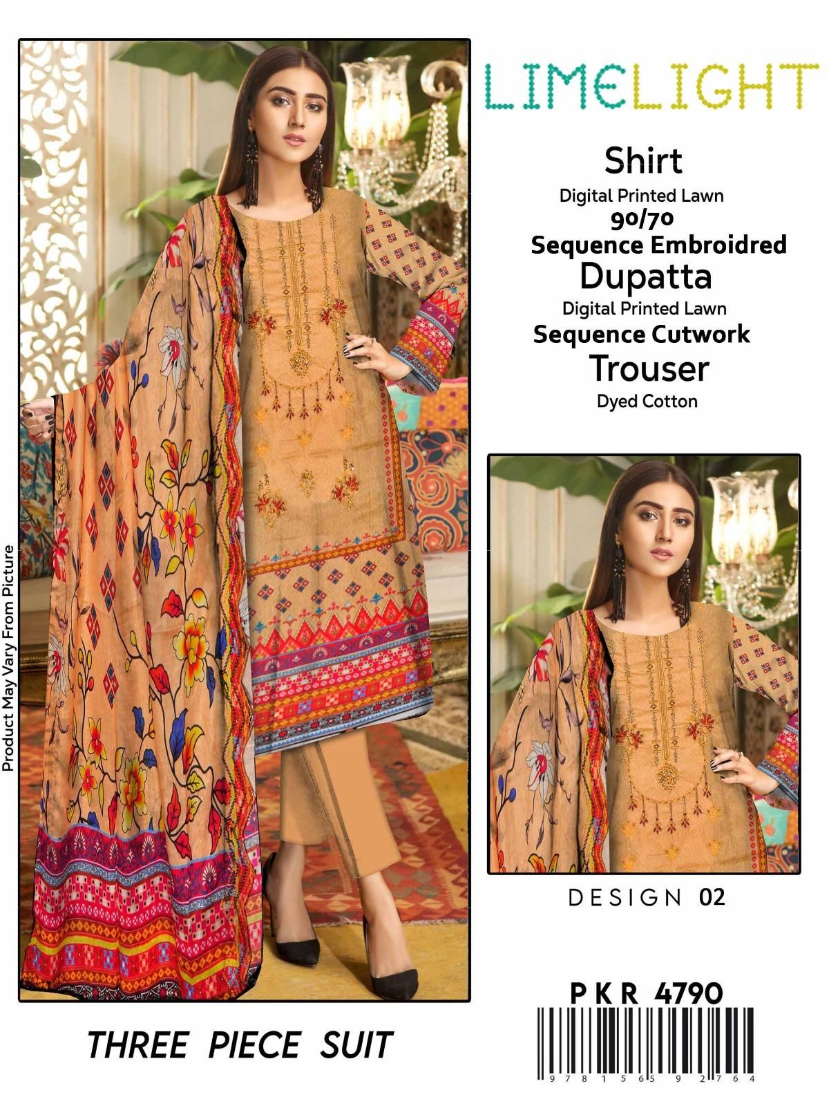 Lime Light Lawn Embroidered 3‑Piece Set | Digital Print Shirt, Dyed Trouser & Cutwork Dupatta View Gallery - Pakistan