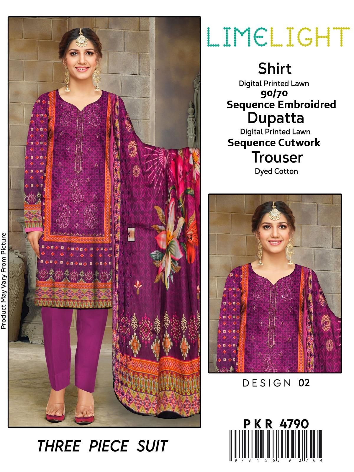 Lime Light Lawn Embroidered 3‑Piece Set | Digital Print Shirt, Dyed Trouser & Cutwork Dupatta View Gallery - Pakistan