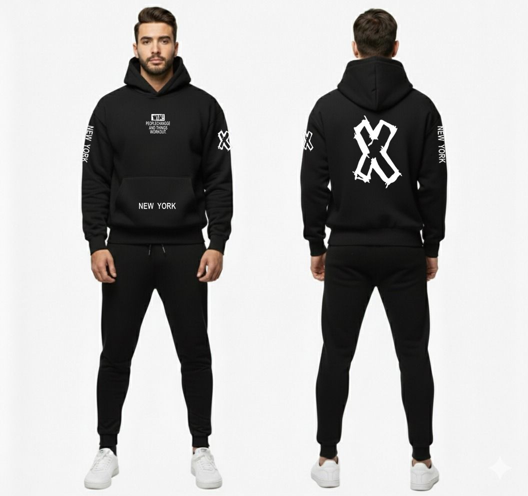 Urban Edge "WIN" Performance Tracksuit – Men’s Premium Heavyweight Fleece Hoodie Set with New York Signature Graphics