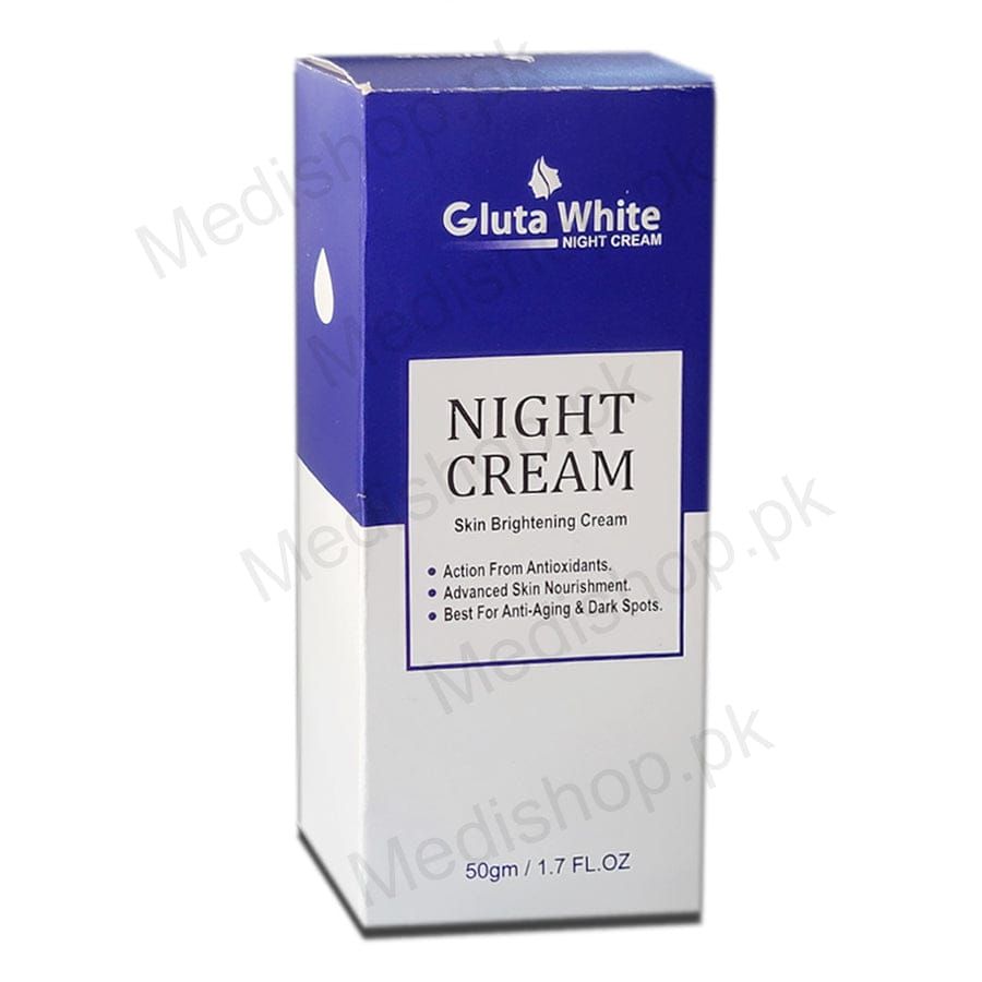Gluta White Advanced Skin Brightening Night Cream – Powerful Glutathione & Kojic Acid Formula for Dark Spots, Anti-Aging, and Radiant Skin (50g) View Gallery - Pakistan