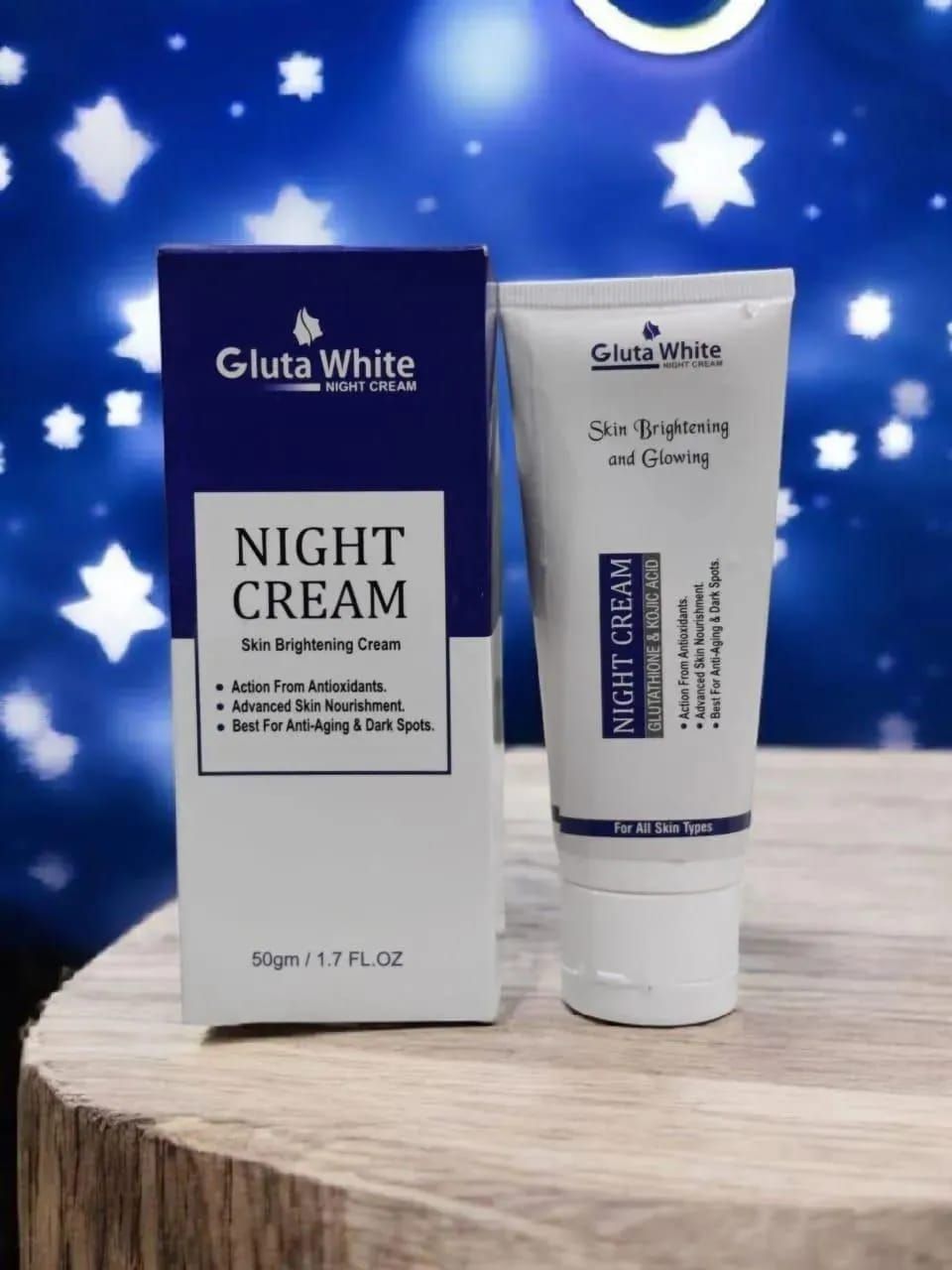Gluta White Advanced Skin Brightening Night Cream – Powerful Glutathione & Kojic Acid Formula for Dark Spots, Anti-Aging, and Radiant Skin (50g) View Gallery - Pakistan
