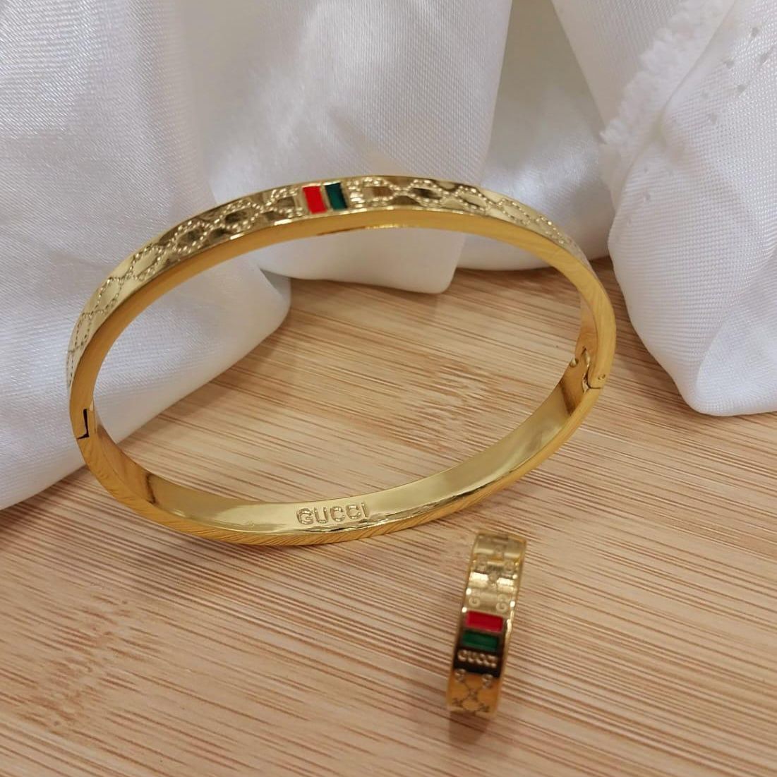 Gold Plated Stainless Steel Bangles And A Matching Ring Providing Elegant Design Everyday Fashion Support View Gallery - Pakistan