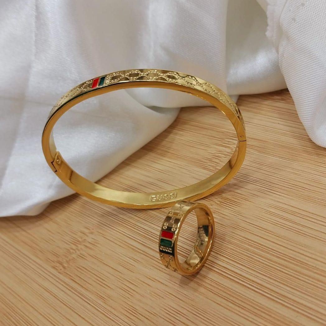 Gold Plated Stainless Steel Bangles And A Matching Ring Providing Elegant Design Everyday Fashion Support View Gallery - Pakistan