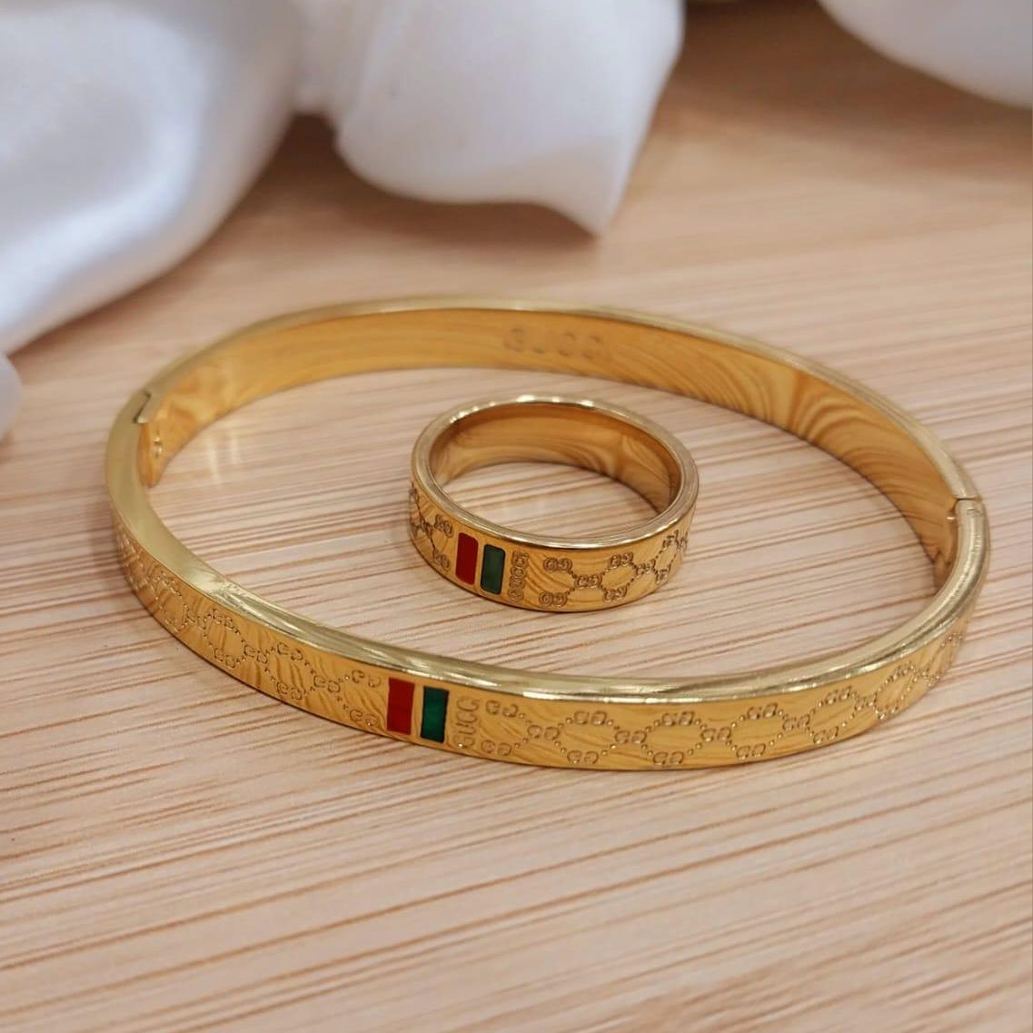 Gold Plated Stainless Steel Bangles And A Matching Ring Providing Elegant Design Everyday Fashion Support View Gallery - Pakistan