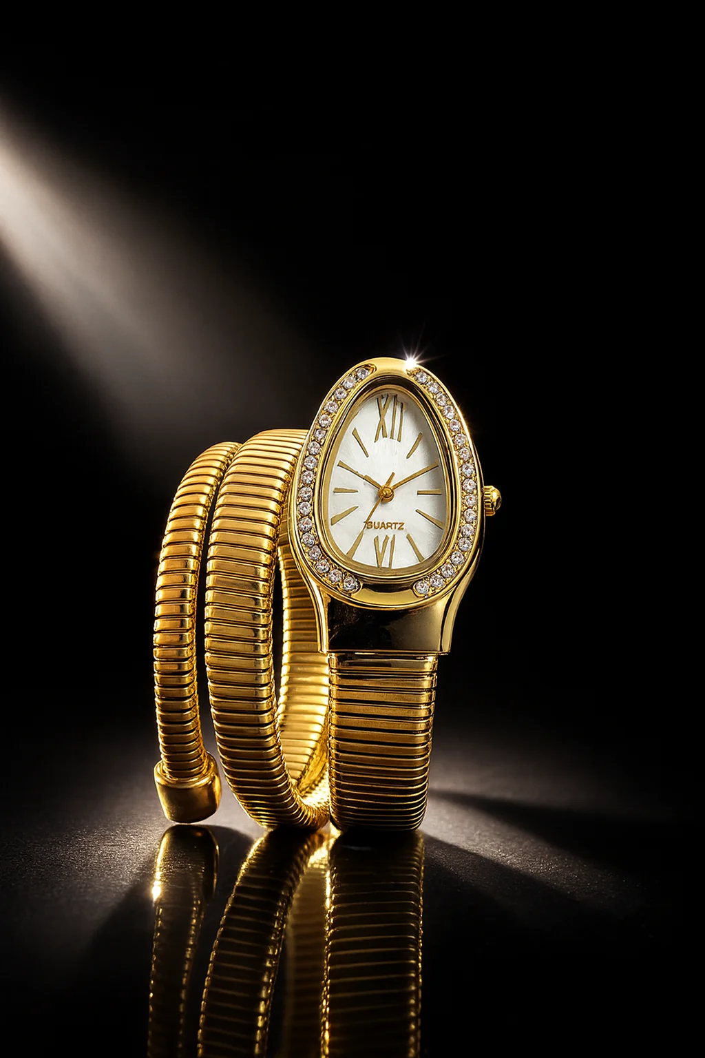 Triple‑Wrap Snake Watch | Diamond‑Set Bezel | Luxury Fashion Accessory View Gallery - Pakistan