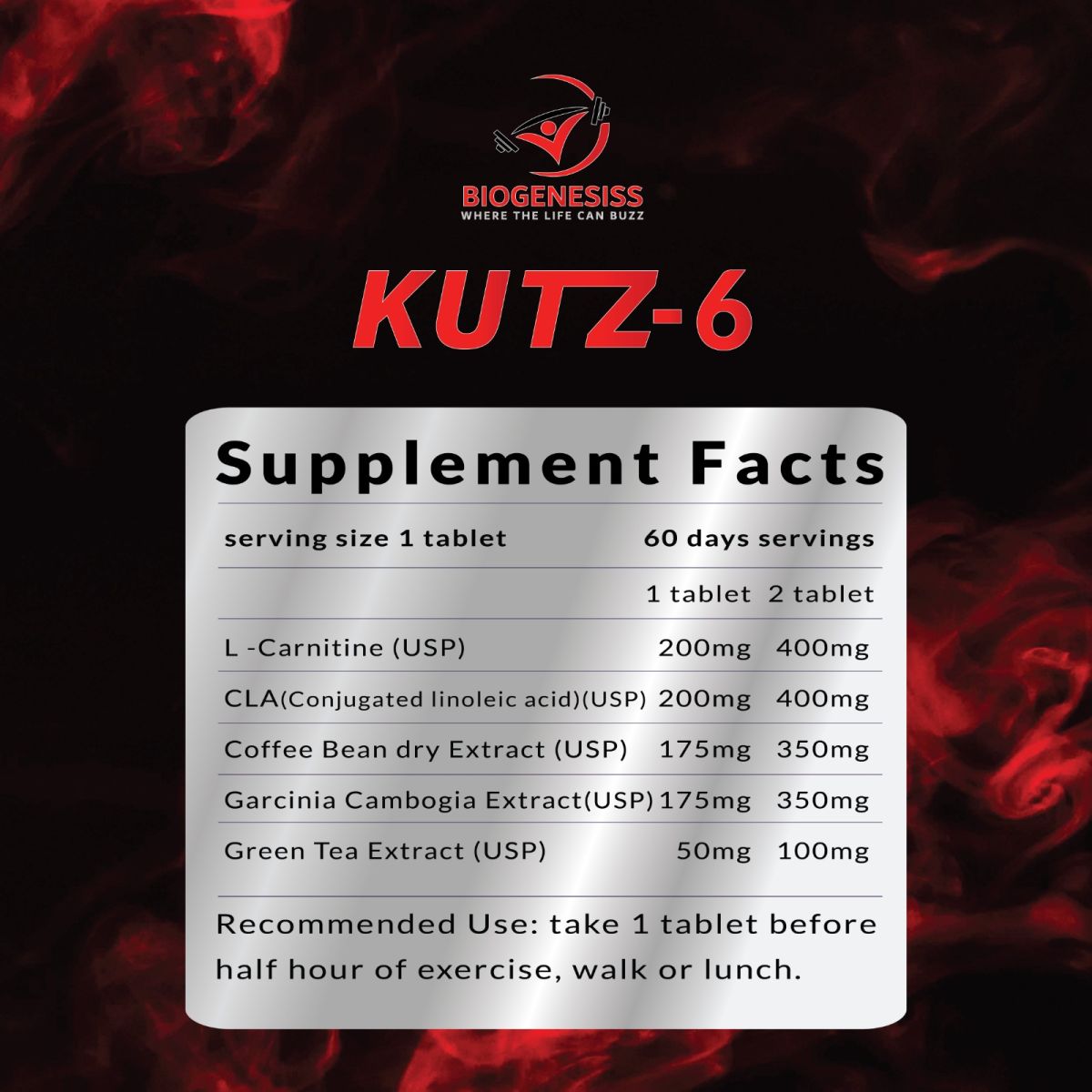 BIOGENESISS KUTZ-6 Extreme Thermogenic Fat Burner – Advanced Metabolic Support & Energy Booster for Weight Management (60 Dietary Tablets) View Gallery - Pakistan