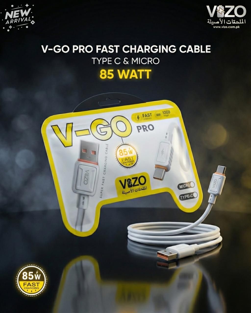 VIZO V-GO Pro 85W Super Fast Charging Cable – High-Speed Data Sync, Durable Reinforced Connectors, 10-Foot Extra Long Cable for USB-C and Micro-USB Devices View Gallery - Pakistan