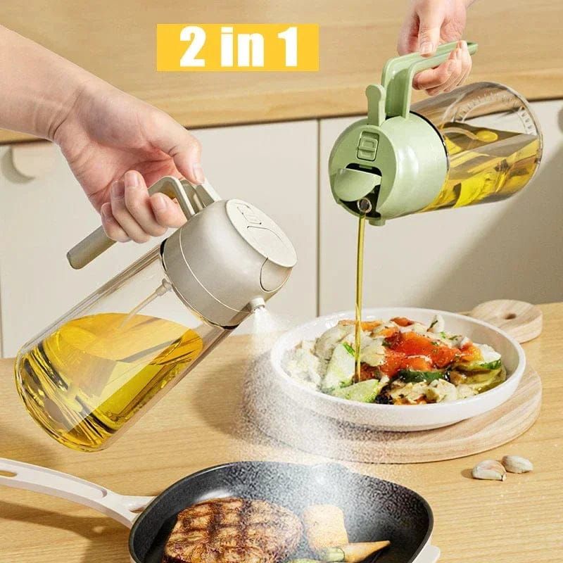 2 in 1 Oil Sprayer Bottle Kitchen Tool for Cooking Baking BBQ Easy Spray and Convenient Use - 470ML View Gallery - Pakistan