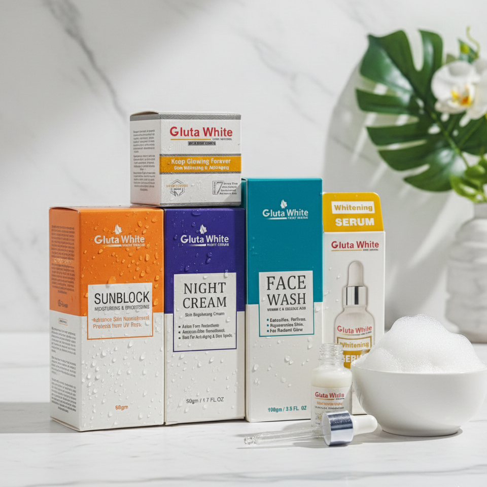 Gluta White 5 Piece Skin Care Set Brightening Face Wash Serum Night Cream Sunblock Complete Beauty Kit View Gallery - Pakistan