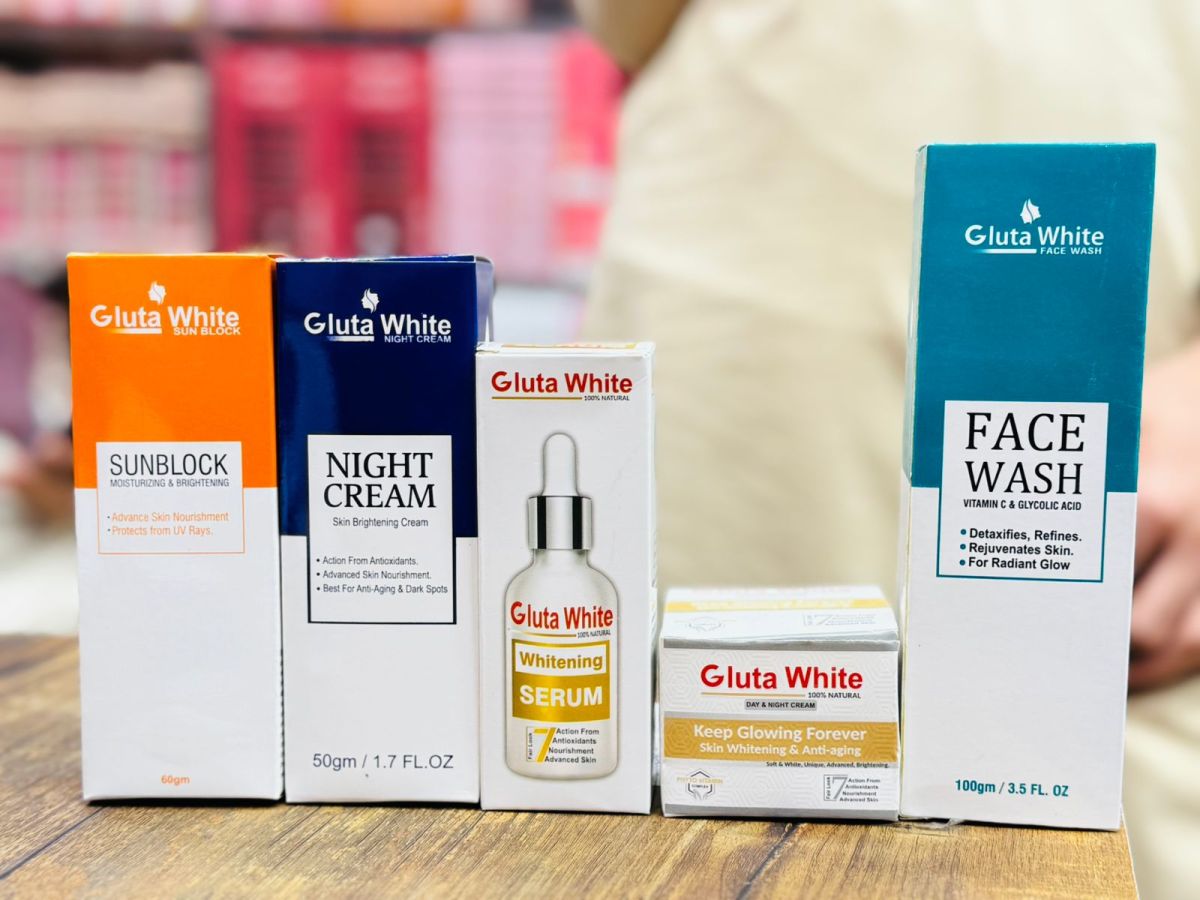 Gluta White 5 Piece Skin Care Set Brightening Face Wash Serum Night Cream Sunblock Complete Beauty Kit View Gallery - Pakistan