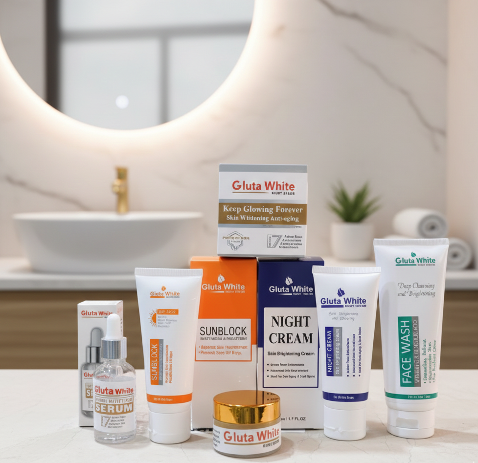 5‑in‑1 Gluta White Skincare Set | Face Cream, Facewash, Serum, Sunblock & Night Cream View Gallery - Pakistan