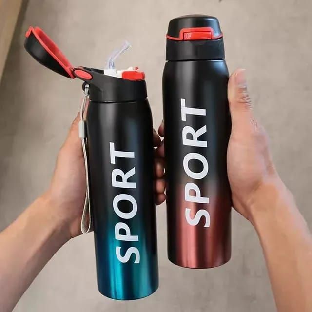 Stainless Steel Double Wall Vacuum Flask | 500 ml Sports Water Bottle | With Straw | Insulated