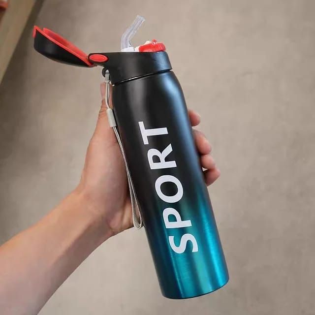 Stainless Steel Double Wall Vacuum Flask | 500 ml Sports Water Bottle | With Straw | Insulated View Gallery - Pakistan