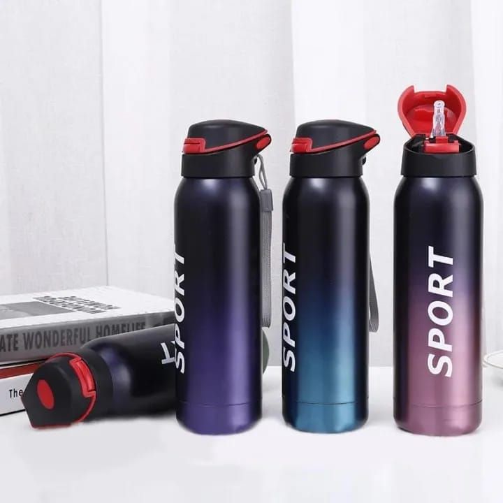 Stainless Steel Double Wall Vacuum Flask | 500 ml Sports Water Bottle | With Straw | Insulated View Gallery - Pakistan