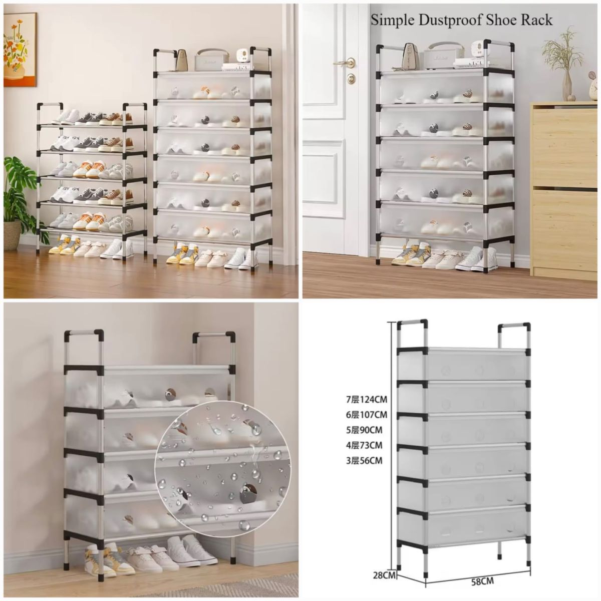 Modern Multi‑Layer Shoe Storage Rack | Dustproof Cover &amp; Handles | Space‑Saving Organizer
