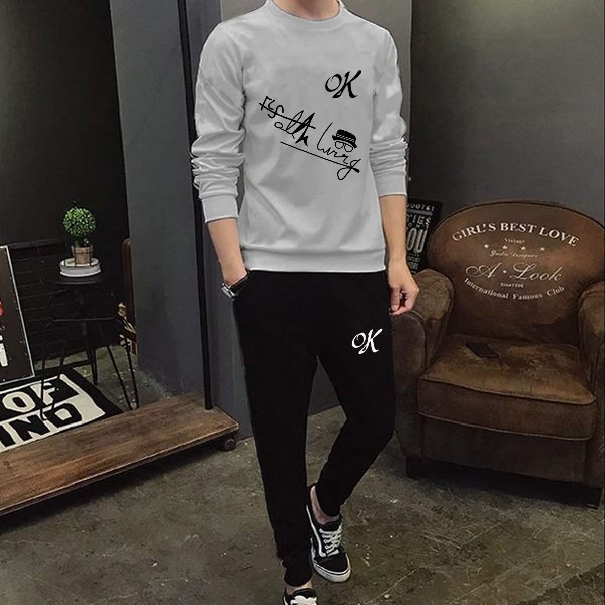 Mens Printed Tracksuit Set Soft Fabric Stylish T Shirt and Trouser Comfortable Fashionable Outfit