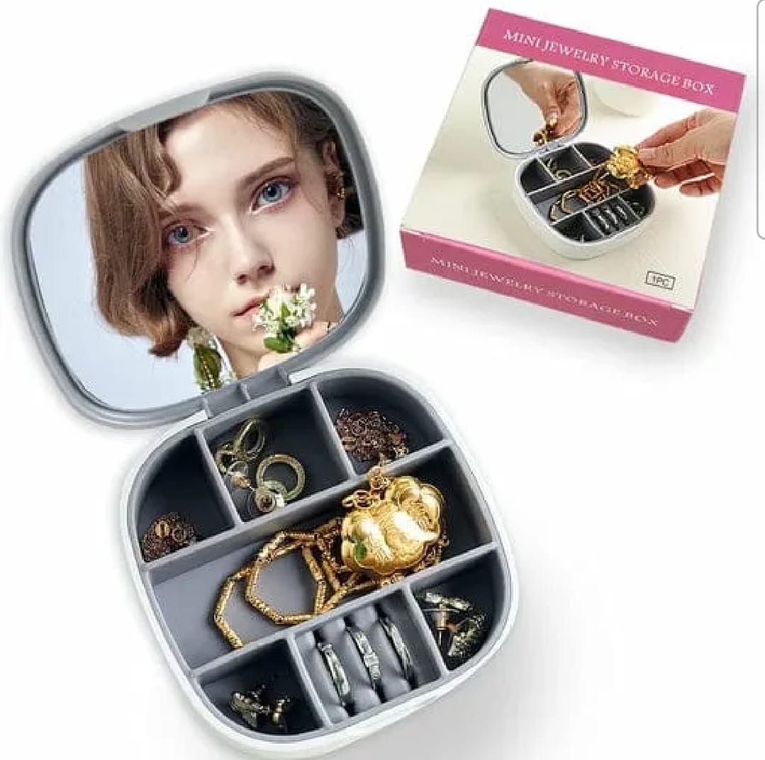 Portable Mini Jewelry Storage Box with Built-In Mirror – Compact Travel Organizer for Rings, Earrings, and Necklaces (Model LD-988)