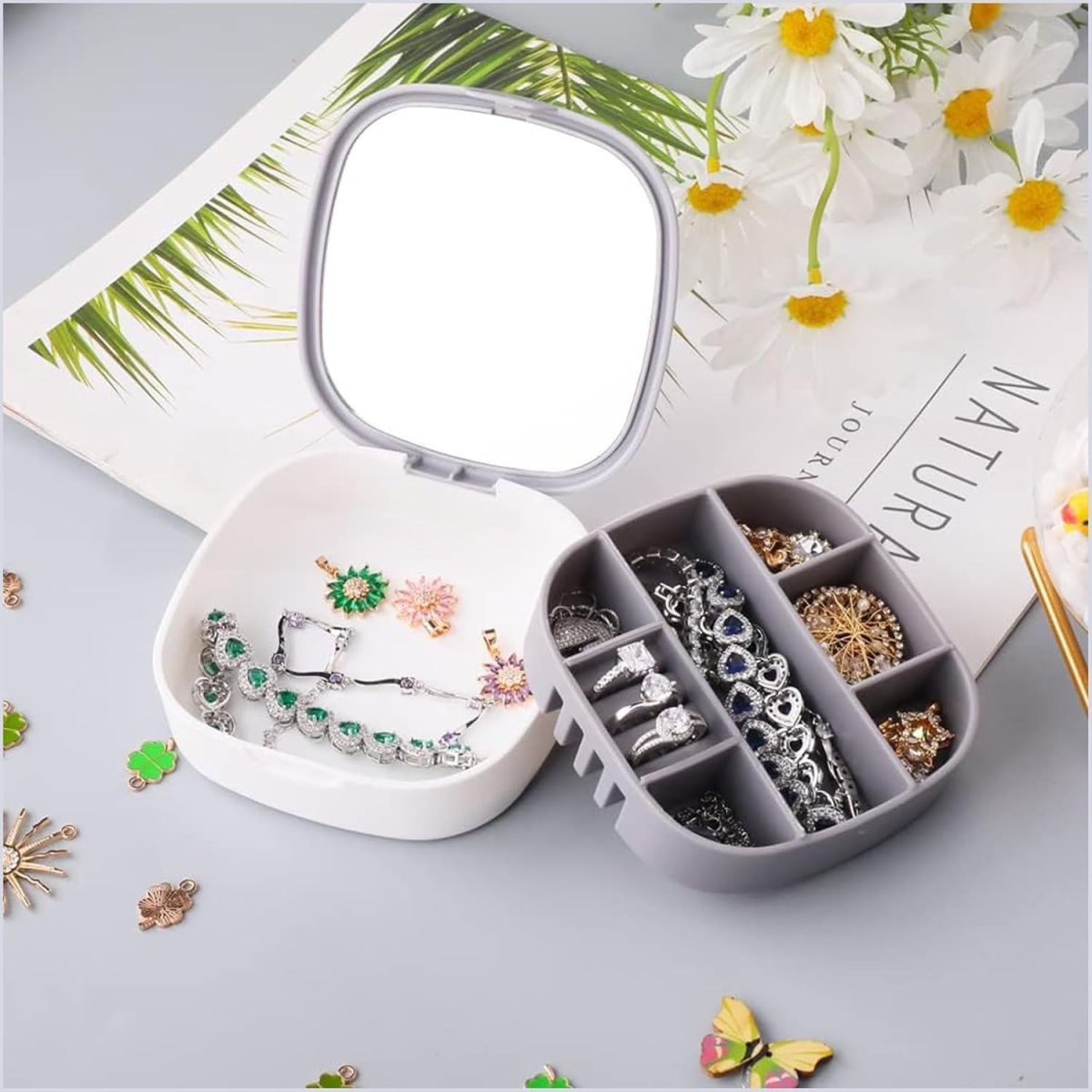 Portable Mini Jewelry Storage Box with Built-In Mirror – Compact Travel Organizer for Rings, Earrings, and Necklaces (Model LD-988) View Gallery - Pakistan