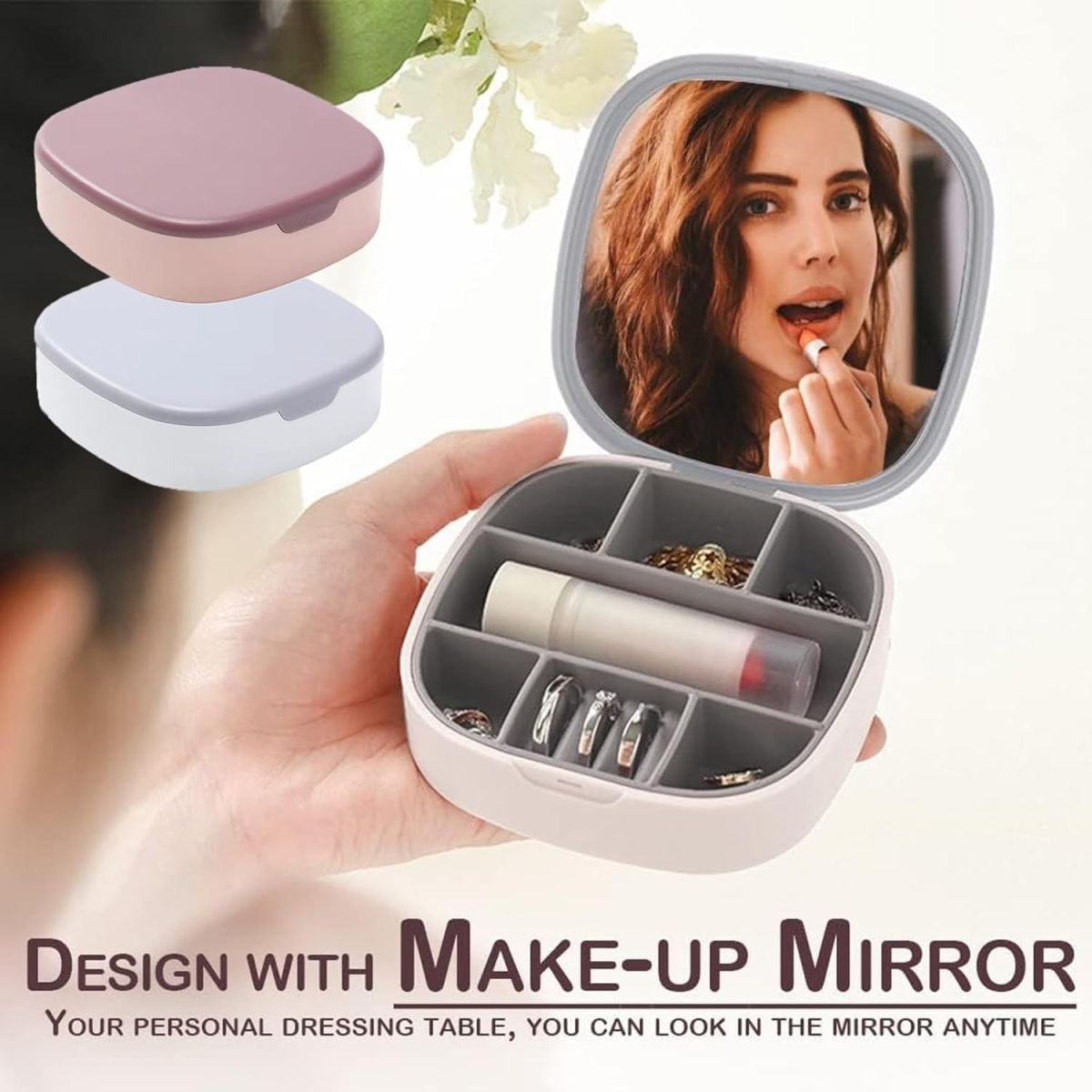 Portable Mini Jewelry Storage Box with Built-In Mirror – Compact Travel Organizer for Rings, Earrings, and Necklaces (Model LD-988) View Gallery - Pakistan
