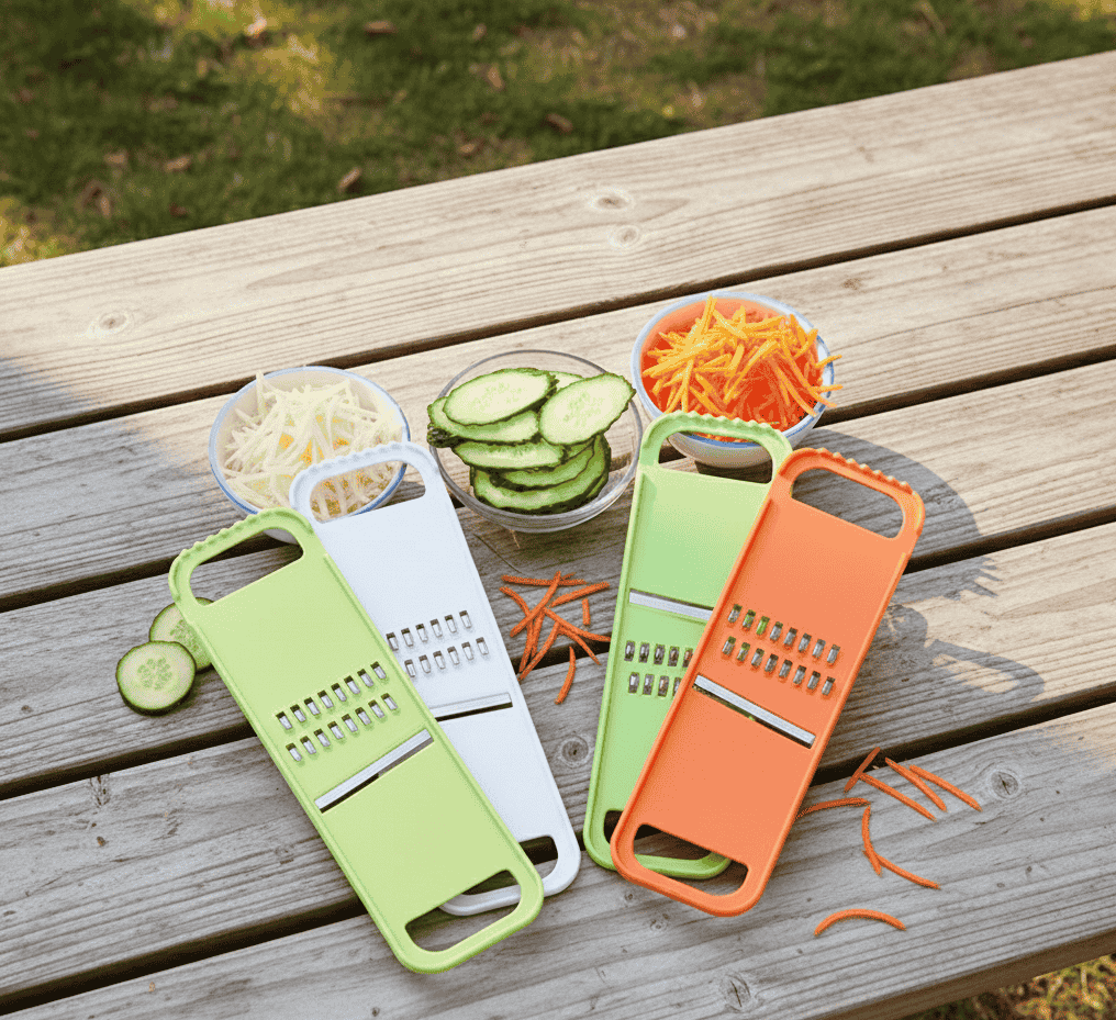 Handheld Stainless Steel Vegetable Mandoline Slicer and Julienne Grater Set for Efficient Kitchen Food Preparation and Creative Garnishing