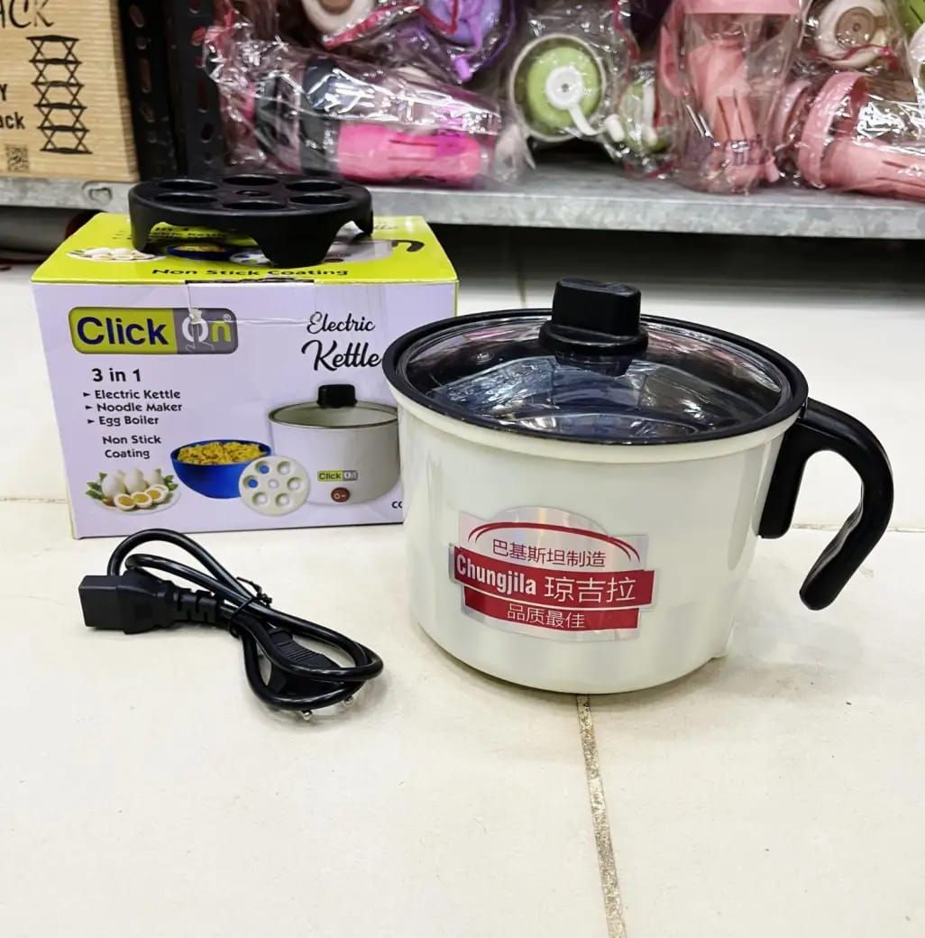 Click On 3-in-1 Multi-Functional Electric Kettle – Noodle Maker, Egg Boiler & Hot Pot with Non-Stick Coating View Gallery - Pakistan