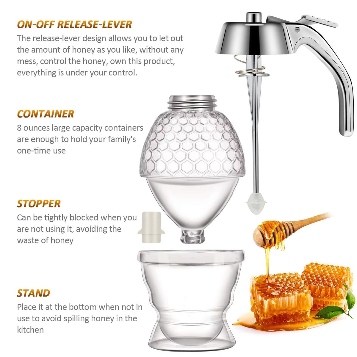 Honey Dispenser 200ML | No-Drip Syrup Pot & Juice Storage Jar | Easy-Pour Bee Design Container for Honey, Maple Syrup, Sauces & Kitchen Use View Gallery - Pakistan