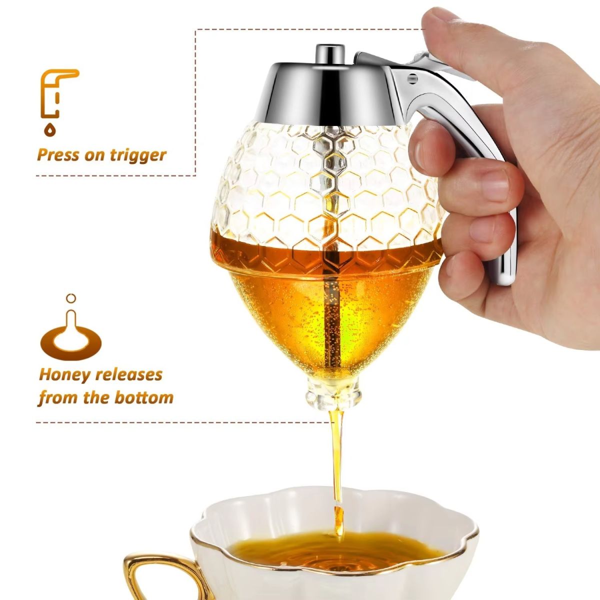 Honey Dispenser 200ML | No-Drip Syrup Pot & Juice Storage Jar | Easy-Pour Bee Design Container for Honey, Maple Syrup, Sauces & Kitchen Use View Gallery - Pakistan