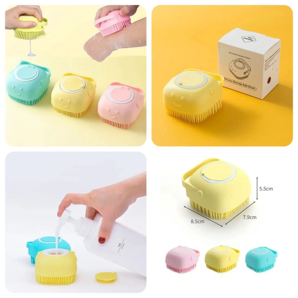 Silicone Bath Body Brush | Exfoliating Scrub with Soap Dispenser | Ultra Soft Shower Sponge & Massager | Random Colour View Gallery - Pakistan