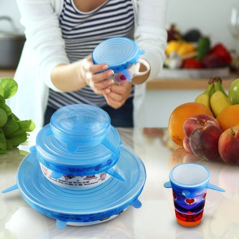 Silicone Stretch Lids | Pack of 6 | Reusable Bowl Covers | Multi‑Size Food Savers | Random Colour View Gallery - Pakistan