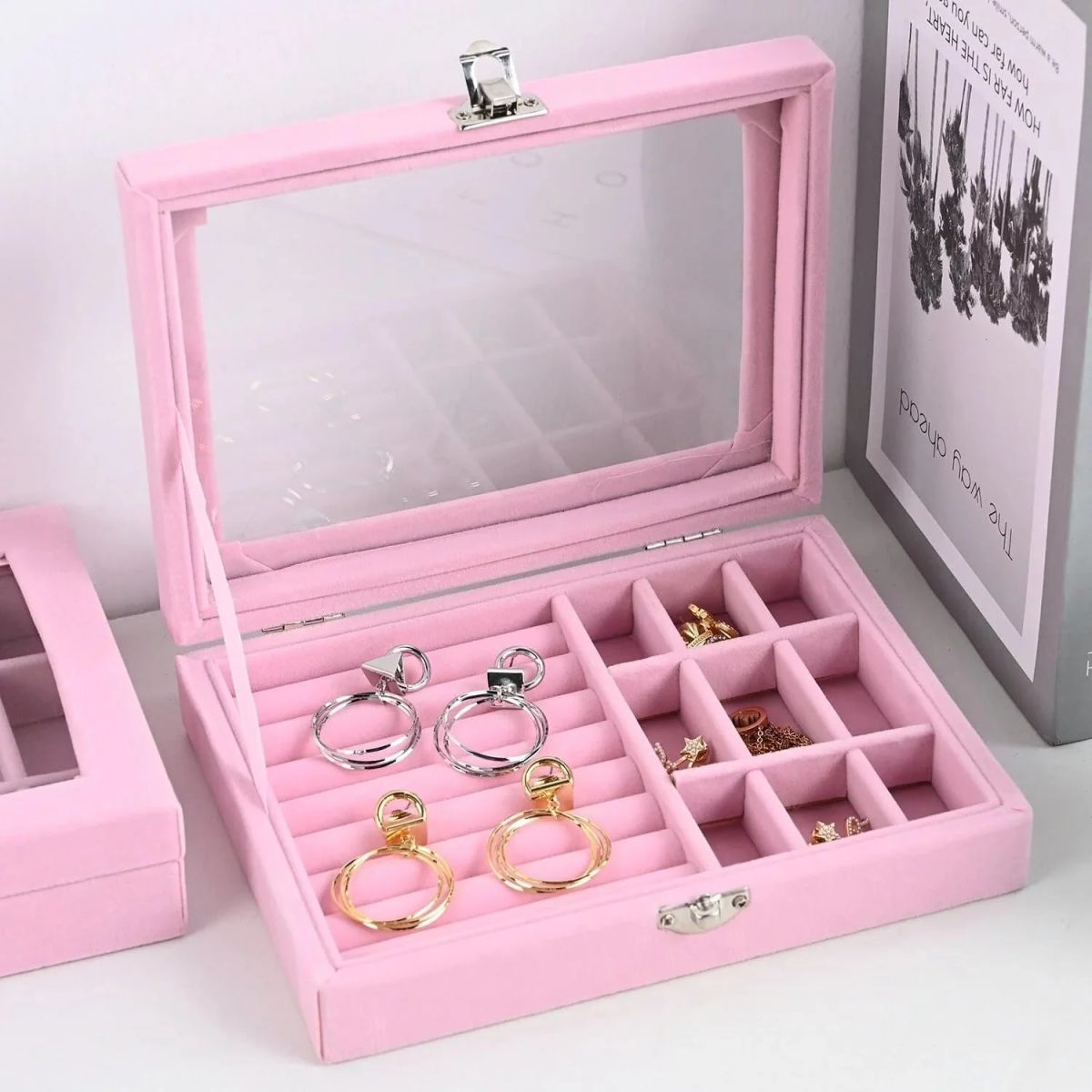 Jewelry Storage Organizer Box with Lock | Synthetic Leather & Velvet | Multi functional Gift for Women | Random Colour View Gallery - Pakistan