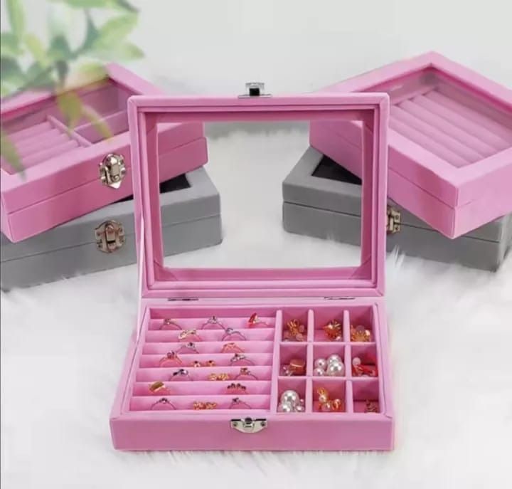 Jewelry Storage Organizer Box with Lock | Synthetic Leather & Velvet | Multi functional Gift for Women | Random Colour View Gallery - Pakistan