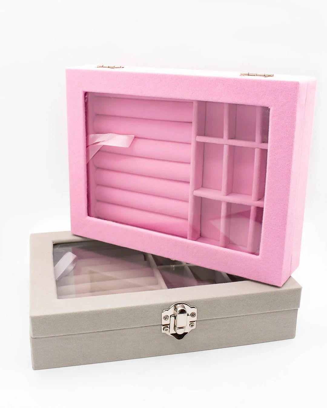 Jewelry Storage Organizer Box with Lock | Synthetic Leather & Velvet | Multi functional Gift for Women | Random Colour View Gallery - Pakistan