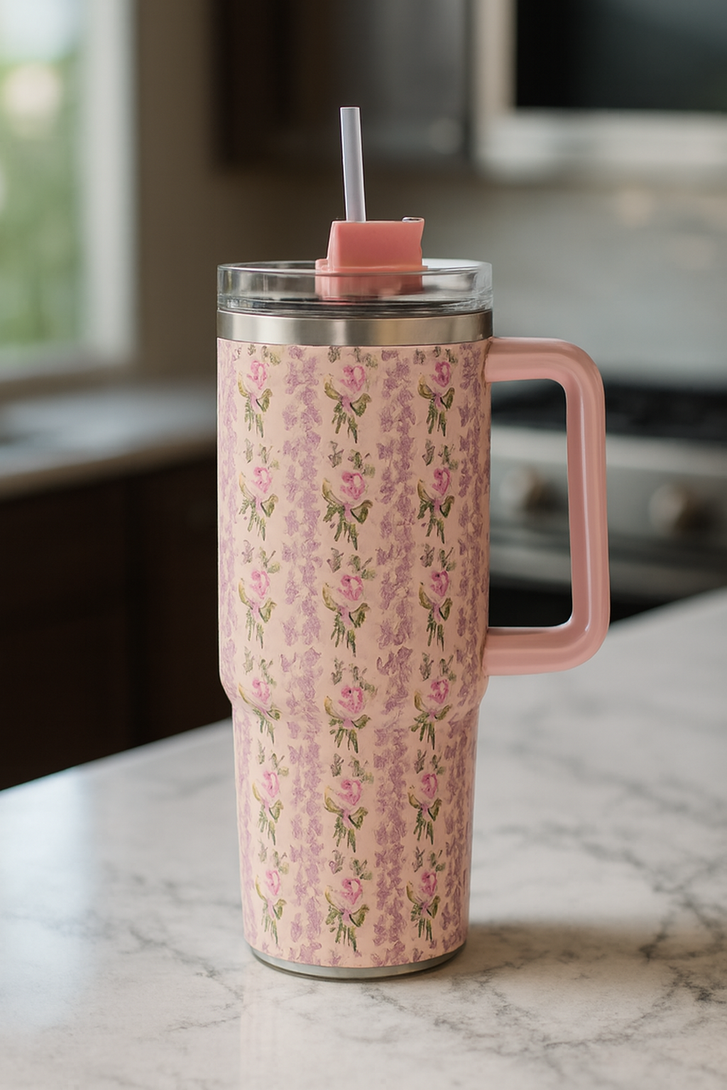 Floral Insulated Travel Tumbler 40oz – Double-Wall Vacuum Flask with Ergonomic Handle & Leak-Resistant Lid (Random Colour) View Gallery - Pakistan
