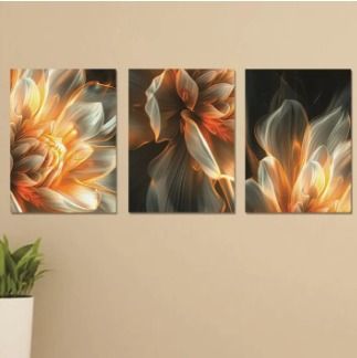 Set Of 3 Sticky Wooden Canvas Frames For Wall Decore Aesthatic Art / Sticky Phototiles For Room Wall Decoration