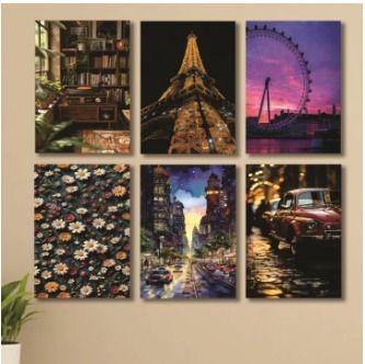 Set Of 6 Sticky Wooden Canvas Frames For Wall Decore Aesthatic Art / Sticky Phototiles For Room Wall Decoration