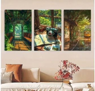 Set Of 3 Sticky Wooden Canvas Frames For Wall Decore Aesthatic Art / Sticky Phototiles For Room Wall Decoration View Gallery - Pakistan