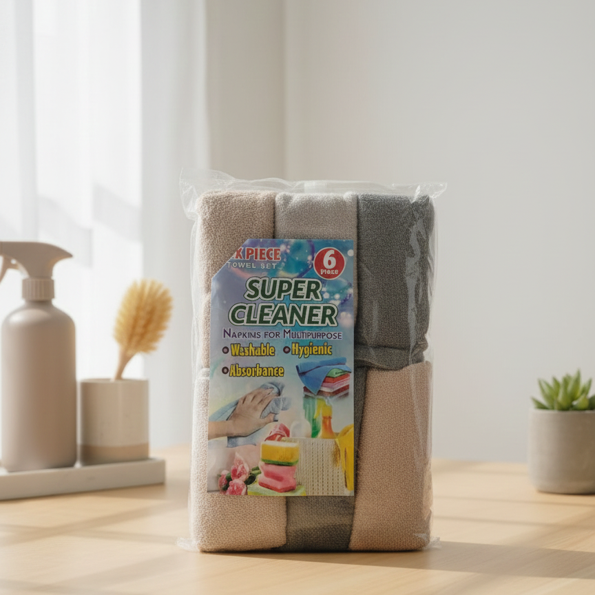 Super Cleaner 6-Piece Multipurpose Microfiber Towel Set – Washable &amp; Ultra-Absorbent
