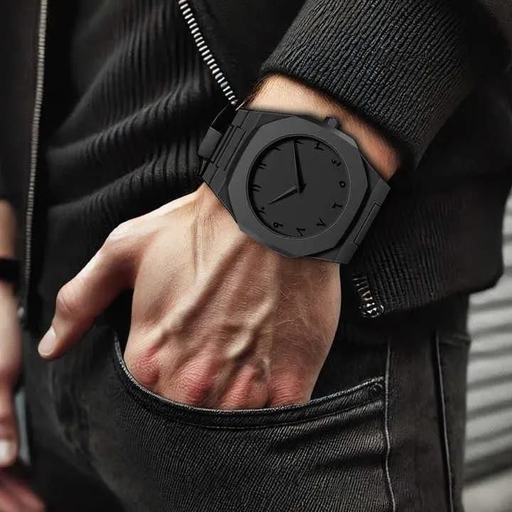 The Noir Eastern Minimalist – Matte Black Octagonal Timepiece ( without box) View Gallery - Pakistan