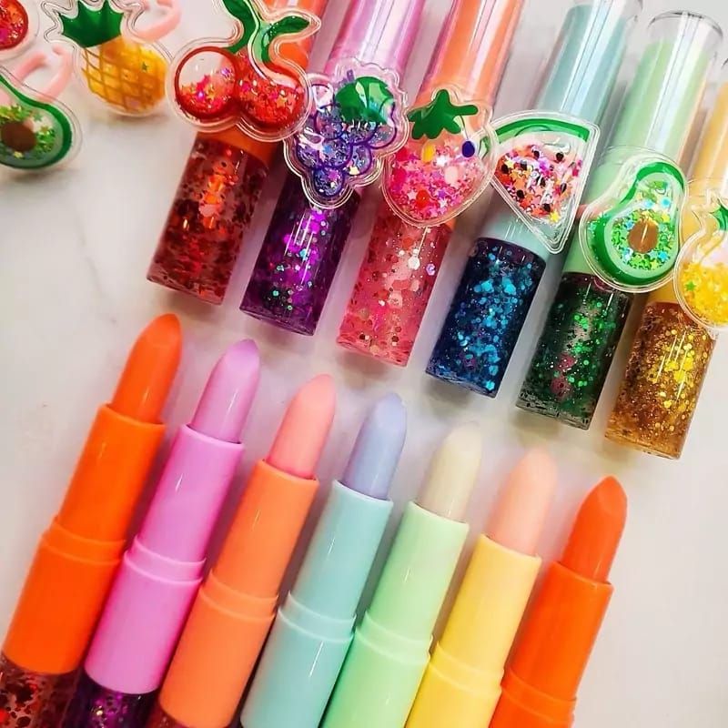 2 In 1 Flavored Fruit Lip Balm Plus Lip Oil Providing Smooth Application Gentle Care - Multicolor