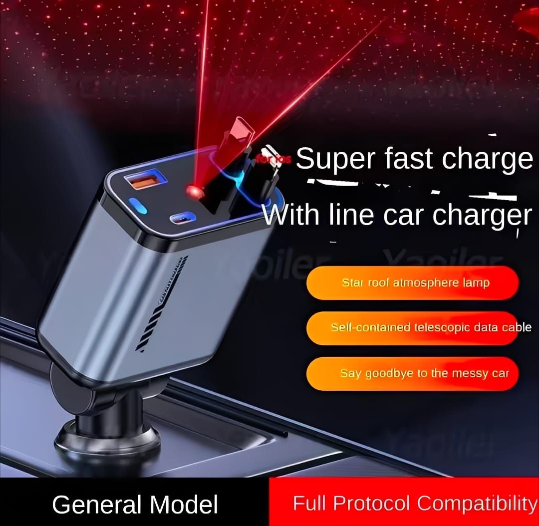C6 4 In 1 Multi Functional Car Charger Fast Charging With Star Light Providing Durable Quality - 20 Watt View Gallery - Pakistan
