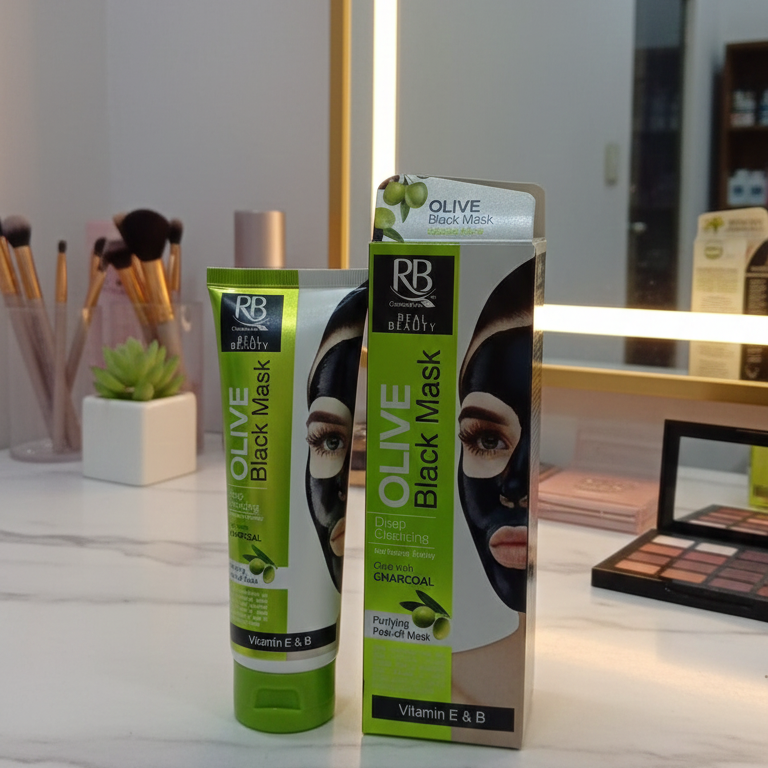 RB Cosmetics Real Beauty Olive & Charcoal Black Peel‑Off Mask | Deep Cleansing & Purifying Care | Original View Gallery - Pakistan