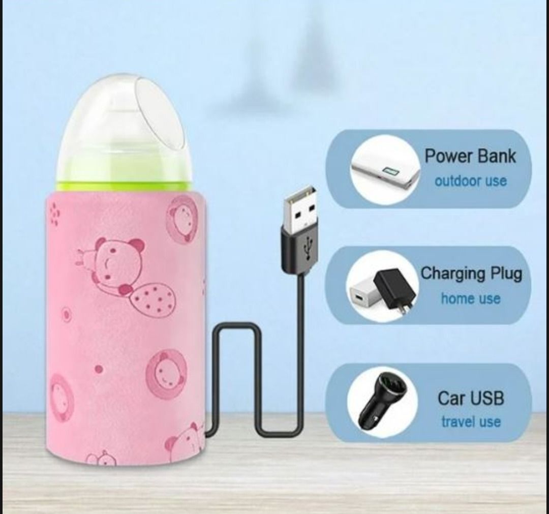 Portable USB Baby Bottle Warmer – Universal Insulated Milk Heater Sleeve for Travel and Home Use (Without Feeder) View Gallery - Pakistan