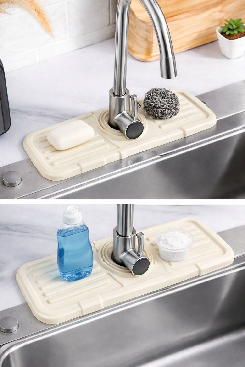 Sink Faucet Mat | Faucet Absorbent Mat Silicon Kitchen Sink Splash Guard Drain Pad | Soap Holder (Random Color) View Gallery - Pakistan